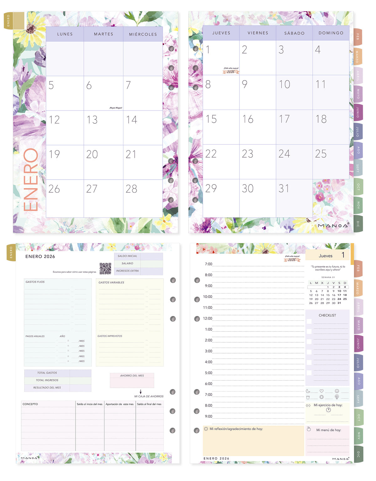 Agenda 2026 Lucía Día Por Página - A5+ (19x22 Cm), 380 Páginas A Color, Con Separadores Y Bolsillo - Diseño Acuarela